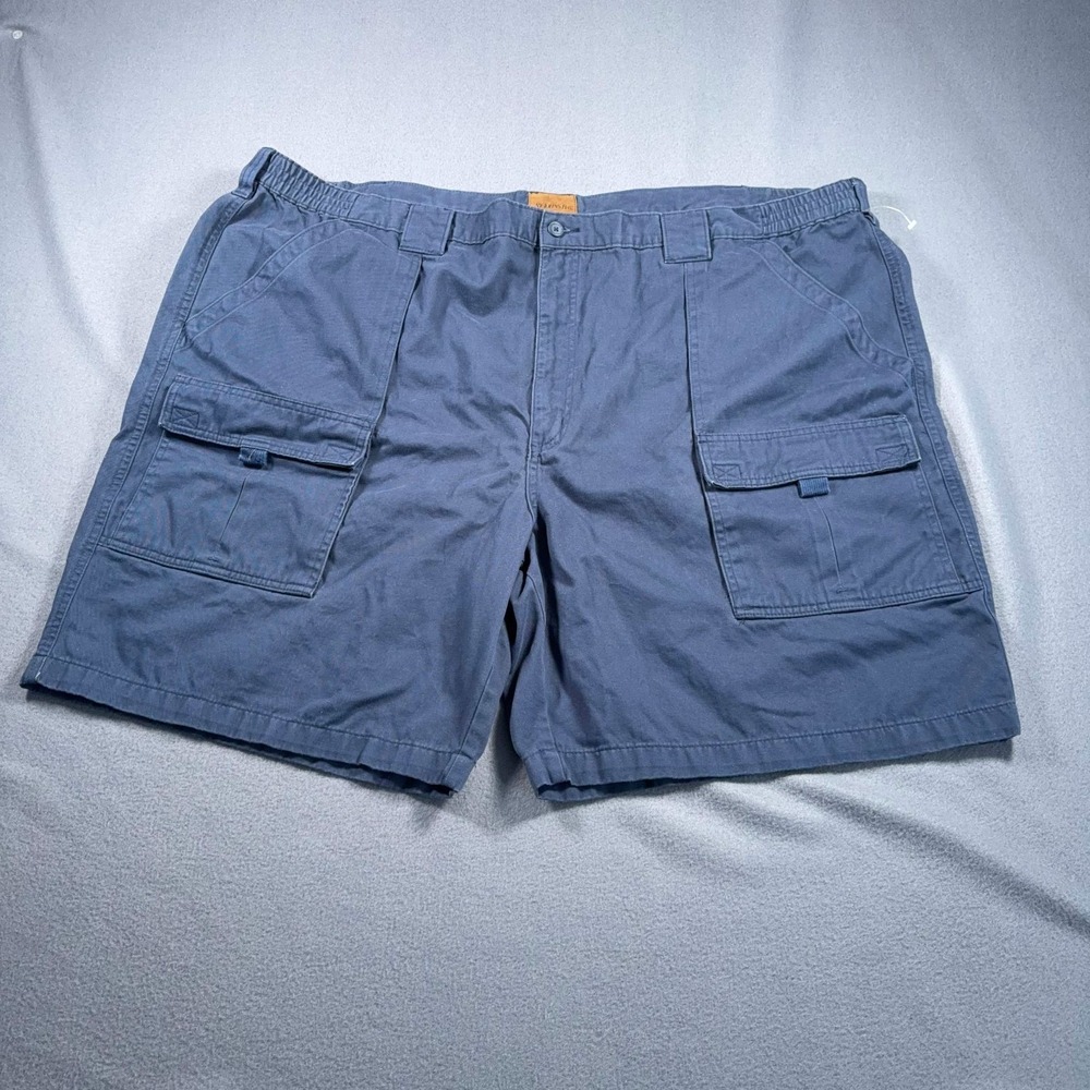 St Johns Bay Men Cargo Shorts Size 52 Navy 100% Cotton Relaxed Elastic Waist